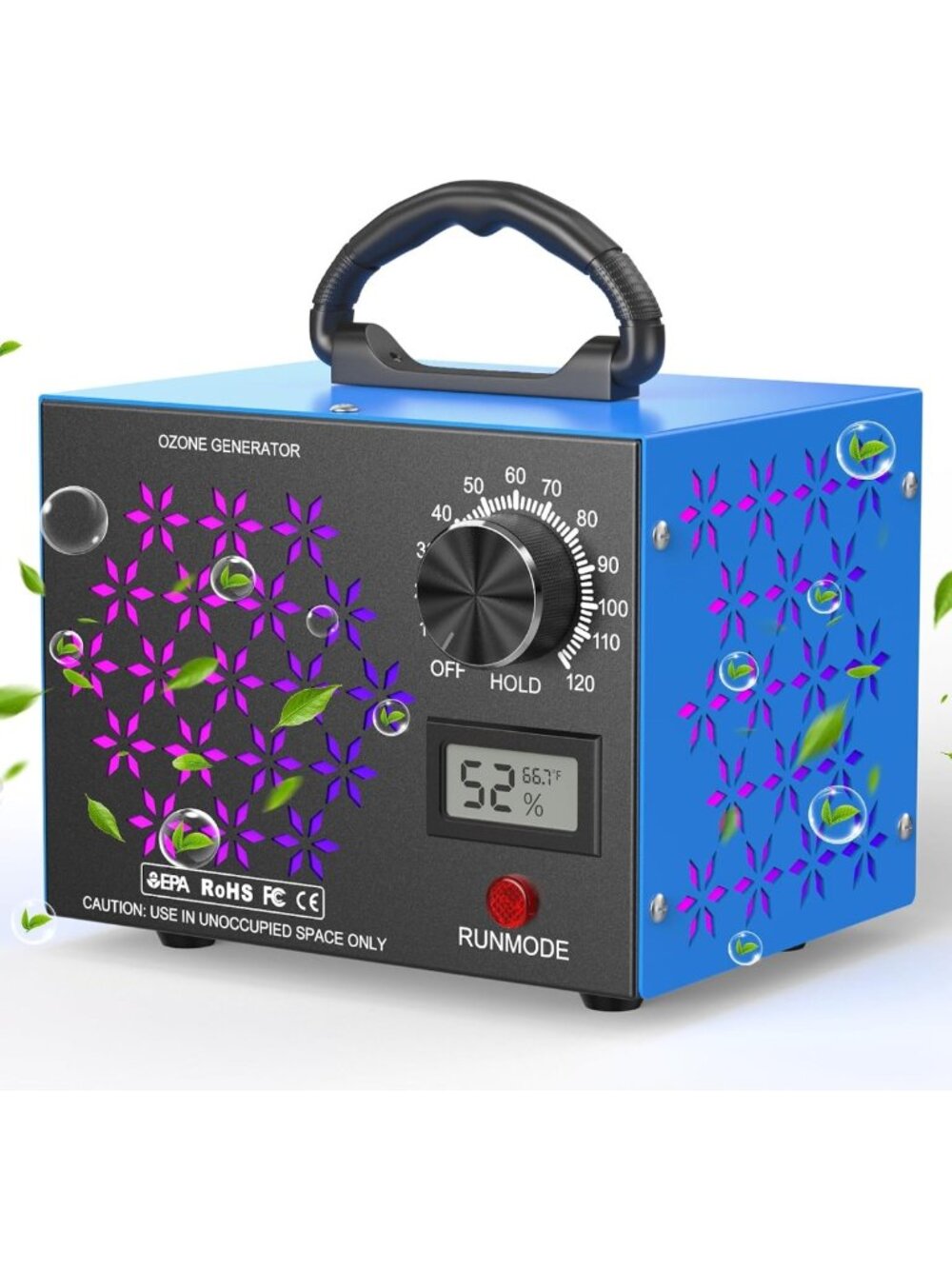 High-Output Ozone Generator with Temp/Humidity Display - Odor Eliminator for